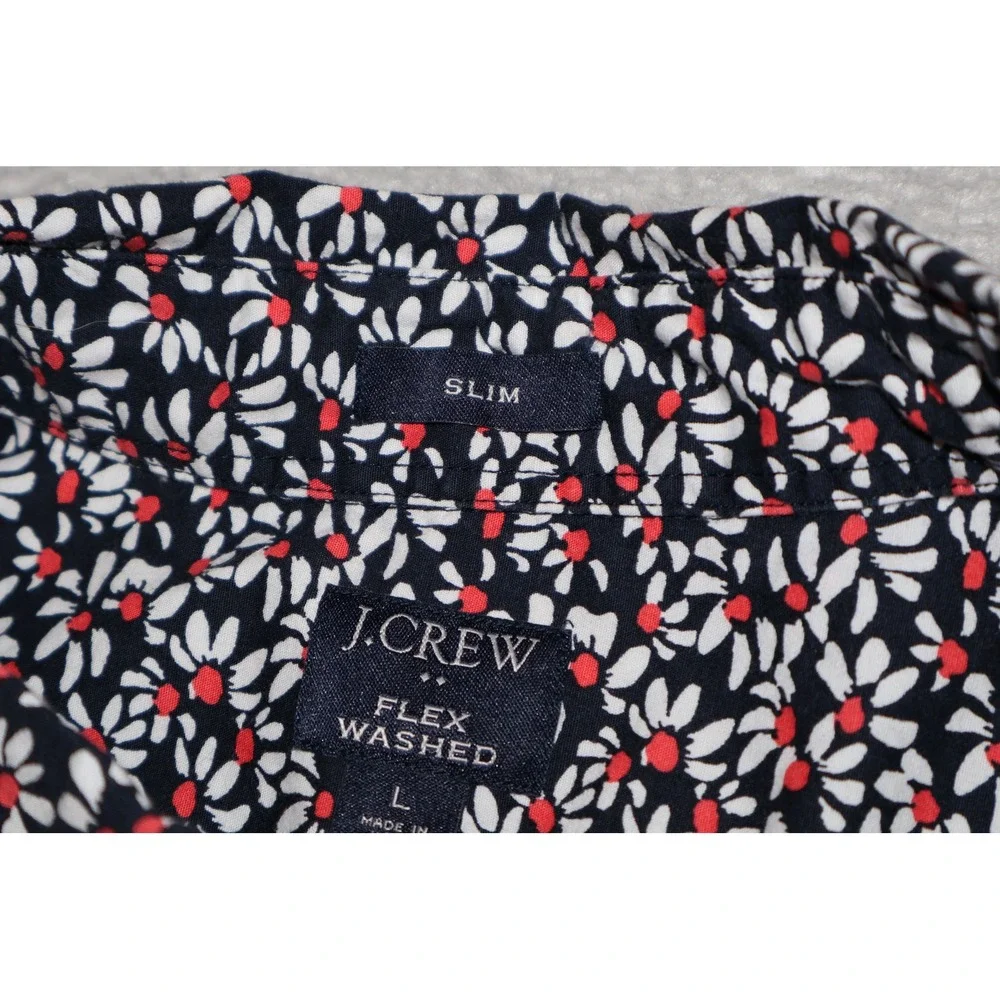J.Crew Button Down Shirt Mens Large Hawaiian Blue Floral Slim Flex Washed